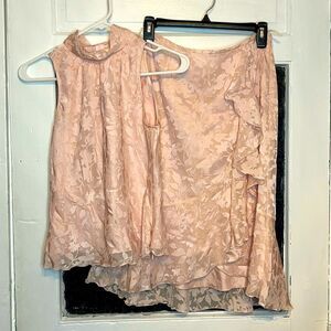 Ami Intime Women’s Light Blush Pink Two Piece Outfit Set Sleeveless Top Skirt M